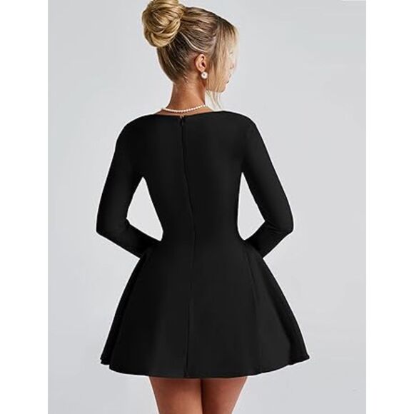 Long Sleeve Sweetheart Neck A-line Ruffle Hem Mini Dress, XL, 6B-142D010 - Picture 2 of 3